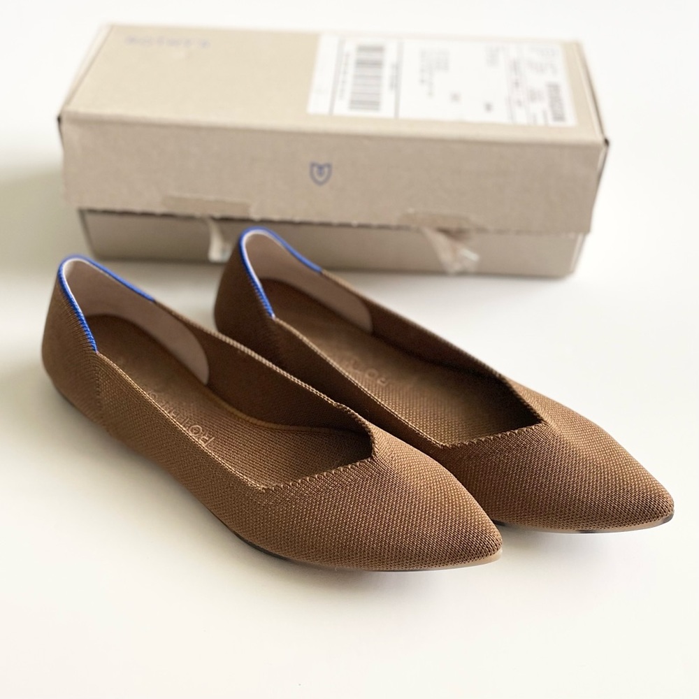 Rothy's Brown Flats with Blue Trim